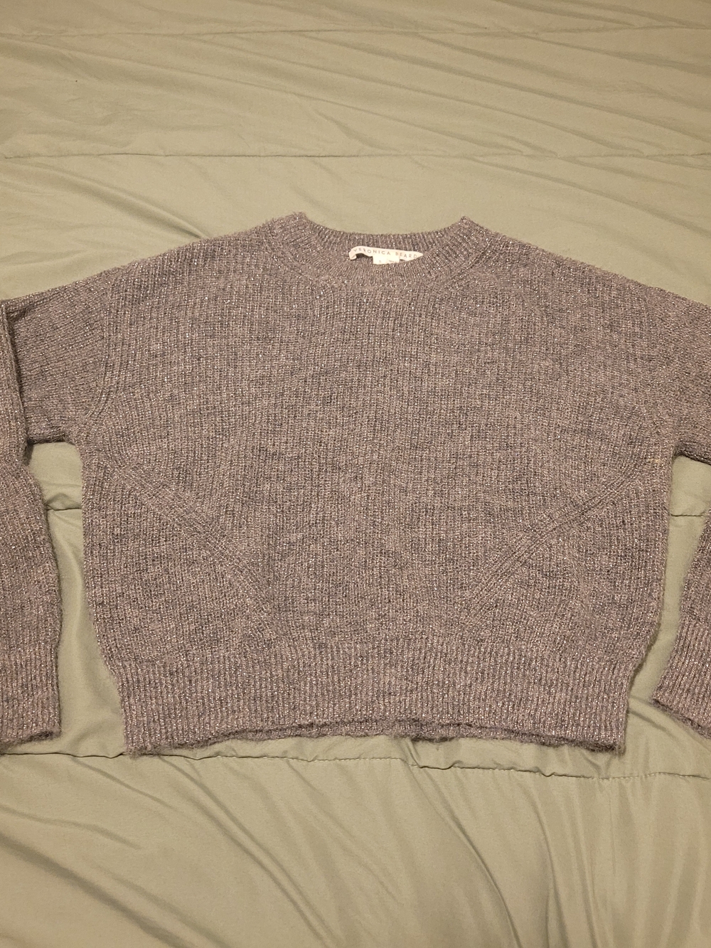 Veronica Beard Alpaca/Mohair Blend Soft Knit Crewneck Sweater in Sparkly Grey